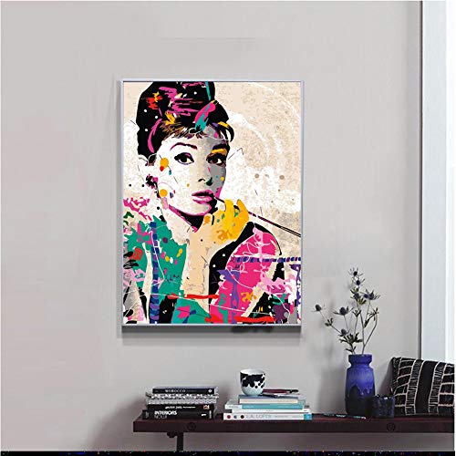 UM UPMALL - Kit de pintura de diamante 5d para adultos y niños, bordado de diamantes de imitación, para manualidades coloridas Audrey Hepburn 30 x 40 cm