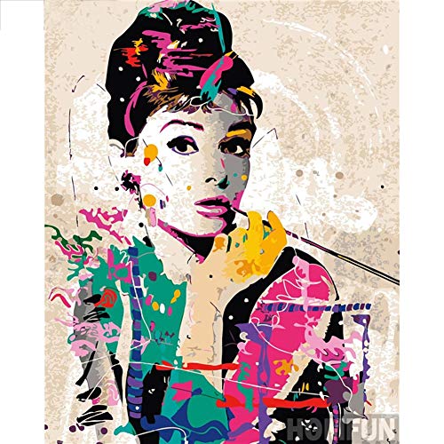 UM UPMALL - Kit de pintura de diamante 5d para adultos y niños, bordado de diamantes de imitación, para manualidades coloridas Audrey Hepburn 30 x 40 cm