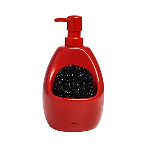 Umbra 330750-505 Joey - Dispensador de jabón líquido con compartimento para esponja (740 ml), color rojo