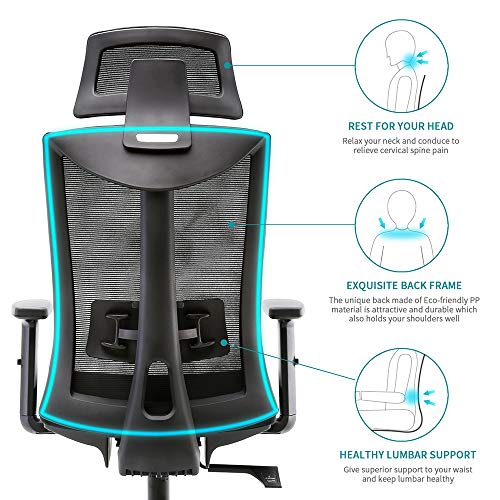 Umi. by Amazon - Silla Oficina, Silla de Escritorio ergonómica y giratoria de Malla con Soporte Lumbar Regulable y reposabrazos de Poliuretano y Asiento Acolchado; Carga máxima de 150 kg/330LB
