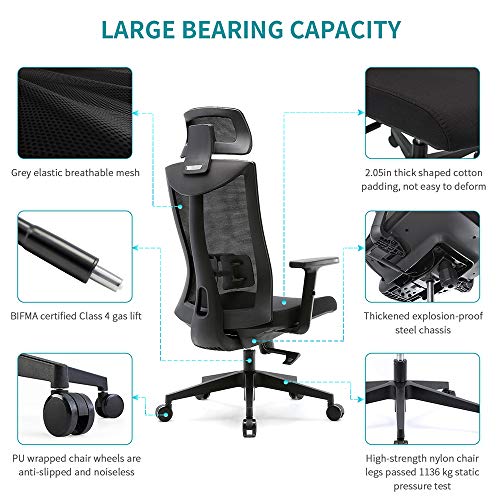 Umi. by Amazon - Silla Oficina, Silla de Escritorio ergonómica y giratoria de Malla con Soporte Lumbar Regulable y reposabrazos de Poliuretano y Asiento Acolchado; Carga máxima de 150 kg/330LB