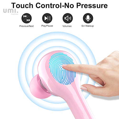 Umi. Essentials - Auriculares de botón inalámbricos (TWS) W8 con Bluetooth 5.0 y certificación IPX7 compatibles con iPhone Samsung Huawei y Estuche metálico con Base de Carga (Rosa)