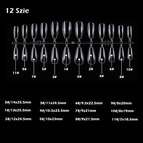 Uñas Falsas,240 piezas Uñas Artificiales Puntas de Uñas Postizas Acrílicas Francés Uñas de Gel de Arte Transparente Decoración de Uñas para Salones(12 tamaños,puntas de los dedos redondas #1)