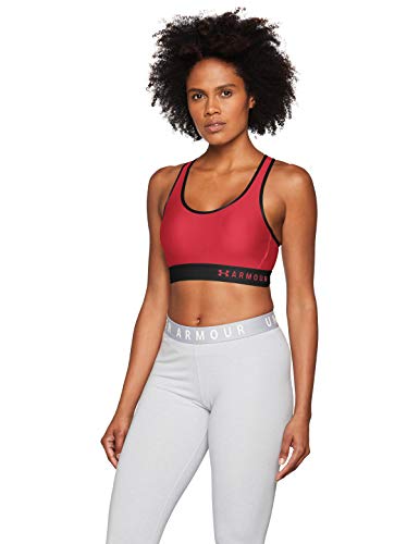 Under Armour Mid Keyhole Sujetador Deportivo, Mujer, Rosa (Impulse Pink/Black/Impulse Pink 671), XS