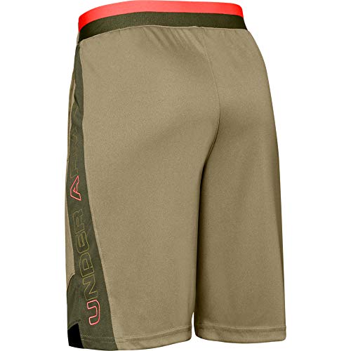 Under Armour Stunt 2.0 - Pantalones Cortos para niño, Stunt 2.0 Workout Gym - Pantalones Cortos, Niños, Color Outpost Green (331)/Beta Red, tamaño Small