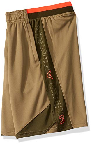 Under Armour Stunt 2.0 - Pantalones Cortos para niño, Stunt 2.0 Workout Gym - Pantalones Cortos, Niños, Color Outpost Green (331)/Beta Red, tamaño Small
