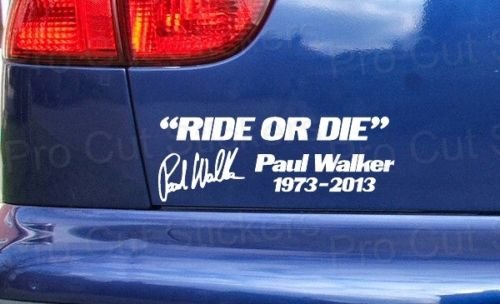 Underground Graphix - Lote de 2 adhesivos para vehículo en memoria de Paul Walker con texto "Ride or die" (200 x 126 mm)