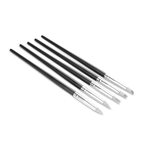 UNHO 5PCS Set de Pinceles Uñas Silicona Profesional Nail Art Pintura Tallado de Silicona para Mujer Uñas bricolaje DIY Pintura para el Diseño de Uñas Negro