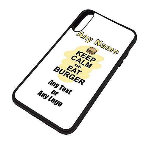 UNIGIFT - Carcasa para iPhone Xs, diseño con texto en inglés "Keep Calm Eat Burger", color blanco y negro