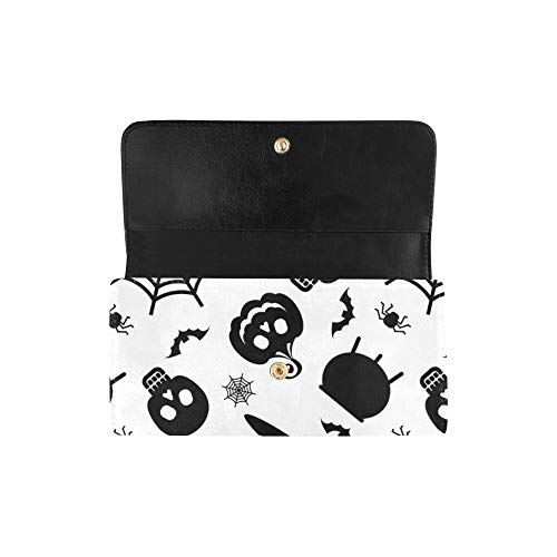 Unique Custom Halloween Black Icons Women Trifold Wallet Long Purse Credit Card Holder Case Bolso