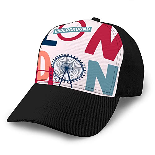 Unisex Summer Fashion Cotton Baseball Cap Ajustable Trucker Hats London Vintage Poster para Hombres Mujeres