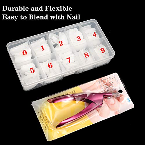 upain 500 Piezas Uñas Postizas Francesa 10 Tamaños Tips Uñas Falsas Puntas de Uñas Artificiales Acrílico Natural Francesas Uñas con Cortaúñas Falsos para Manicura y Diseños Uñas DIY