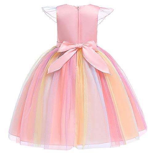 URAQT Disfraz de Princesa, Traje del Vestido Traje de Princesa de la Nieve Vestido Infantil Disfraz de Princesa de Niñas para Frozen Themed Fiesta Cumpleaños Navidad Halloween Arcoiris 110 cm