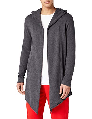 Urban Classics Longline Hoodie Cardigan Casual, sin Cierre, Chaqueta con Capucha y Corte Asimétrico en la Parte Inferior Delantera, Color Charcoal, Talla S, Hombre