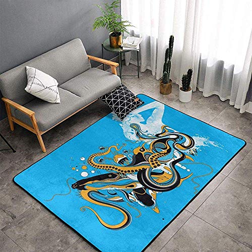 URIAS area rugs Alfombras de Interior de Piso Blando Alfombras mullidas Octopus Girl Adecuado para Dormitorio, Oficina, Mesa de café, balcón Alfombras de decoración del hogar