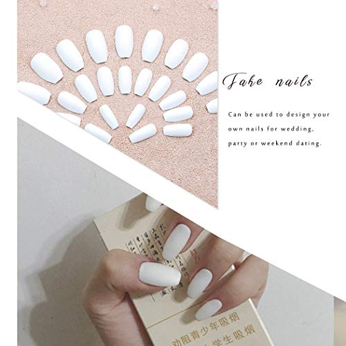 Ushiny 24pcs uñas postizas Ataúd los clavos falsos cubierta mate completo falso uñas blancas falsa artificial del clavo de Prensa En Faux uñas para mujeres y niñas