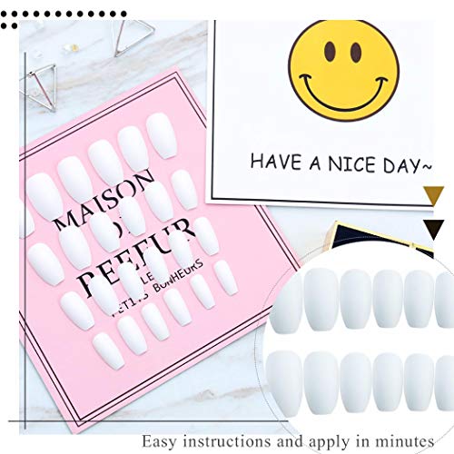Ushiny 24pcs uñas postizas Ataúd los clavos falsos cubierta mate completo falso uñas blancas falsa artificial del clavo de Prensa En Faux uñas para mujeres y niñas