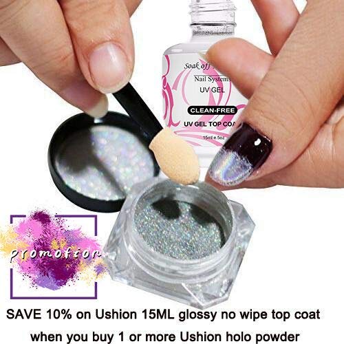 USHION Efecto Holografico Laser Pigmentos en Polvo Para Uñas,Glitter Brillo Espejo Cromo Clavo Manicura Pigmento Arco Iris Plata,Holographic Powder