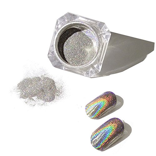 USHION Efecto Holografico Laser Pigmentos en Polvo Para Uñas,Glitter Brillo Espejo Cromo Clavo Manicura Pigmento Arco Iris Plata,Holographic Powder