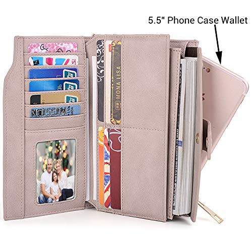UTO - Mujer Cartera de Bloqueo de RFID PU Cuero Monedero Largo 21 Ranuras para Tarjetas Monedero Gran Capacidad Bolsillo para Móvil Rosa Claro