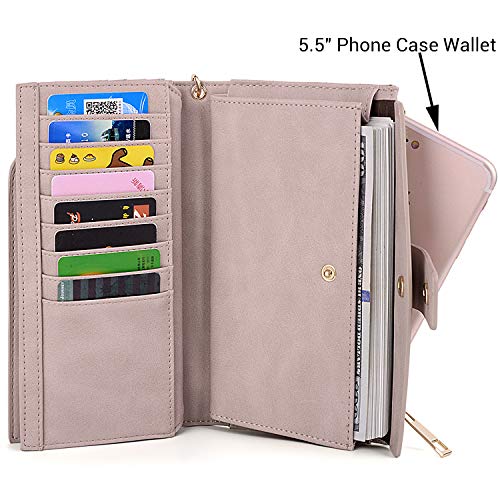 UTO - Mujer Cartera de Bloqueo de RFID PU Cuero Monedero Largo 21 Ranuras para Tarjetas Monedero Gran Capacidad Bolsillo para Móvil Rosa Claro