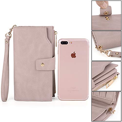 UTO - Mujer Cartera de Bloqueo de RFID PU Cuero Monedero Largo 21 Ranuras para Tarjetas Monedero Gran Capacidad Bolsillo para Móvil Rosa Claro