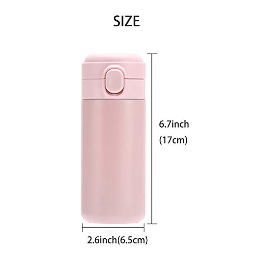 UYIDE Taza De Viaje, Botella De Agua, Termo Pequeño Y Lindo para Mujer, Aislamiento De Metal De Acero Inoxidable, Termo Deportivo para Bebidas Frías Y Calientes (320ML),Rosado