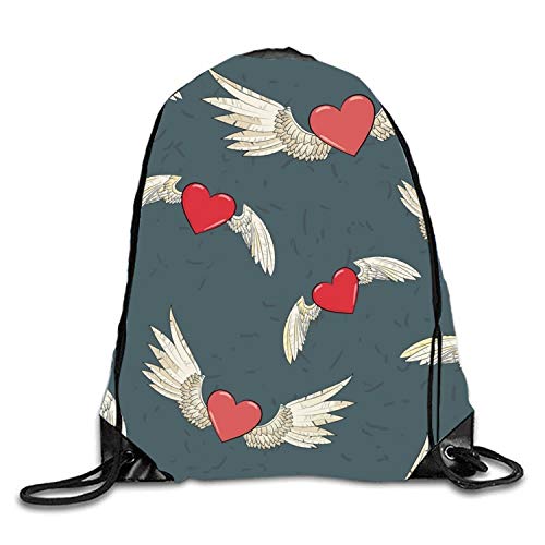 uykjuykj Bolsos De Gimnasio,Mochilas,Drawstring Backpack Rucksack Shoulder Bags Gym Bag Travel Backpack Records Wings and heart21 Lightweight Unique 17x14 IN