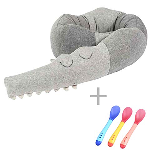 Uzinb Juguetes de decoración de Interior apoyos de la Foto 185cm cocodrilo del bebé Almohada Cama para bebé recién Nacido Cuna Valla Parachoques Cuna Cojín de Kid+3 Piezas cucharas pequeñas