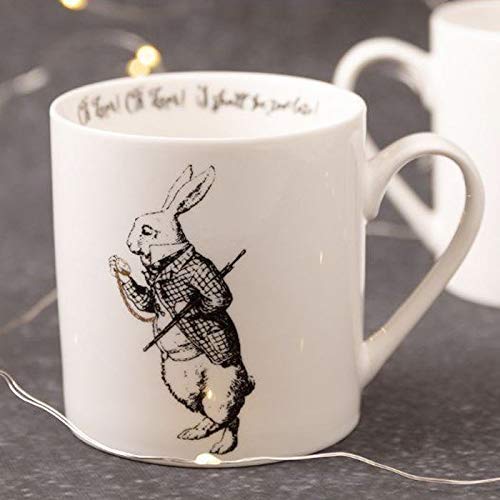 V&A Alicia en el país de las maravillas - Juego de taza en caja de regalo, porcelana, Oro blanco y negro, 350 ML