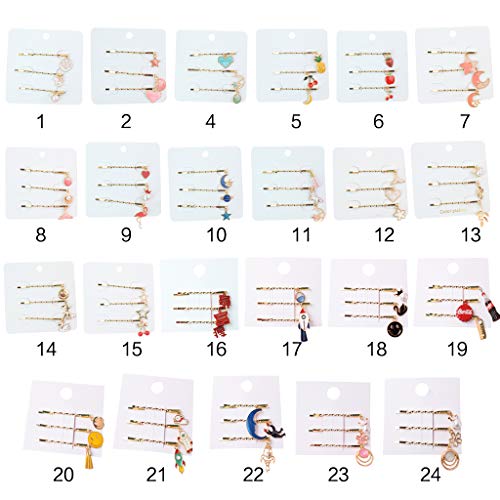 VAILANG 3 Piezas japonesas Mujeres niña una Palabra Horquillas espirales Linda Fruta Planeta Cohete Colgante encantos Pinza de Pelo Flequillo Lateral peines 11