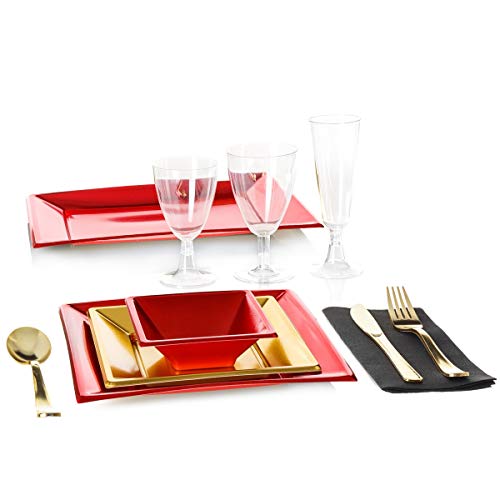 Vajilla desechable para 18 Personas de plástico roja Moderna para Navidad Christmas - LOLAhome