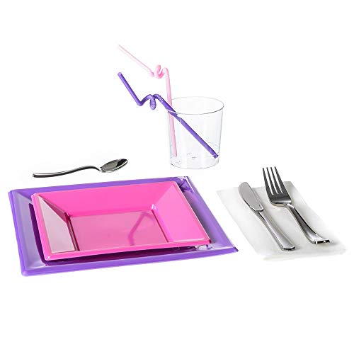 Vajilla desechable para 18 personas infantil lila de plástico para comedor LOLA home - LOLAhome