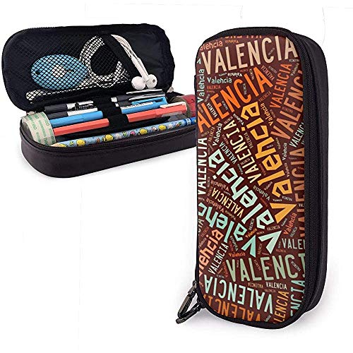 Valencia - Estuche de lápices de cuero American Capacity de gran capacidad, estuche de papelería para bolígrafo, caja de almacenamiento grande, bolsa de cosméticos portátil