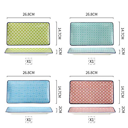 vancasso Serie Macaron, Juego de Sushi 4 Piezas Platos Rectángulo Platos Llanos, Japonés Platos servicio para Sushi, Postre, Tarta