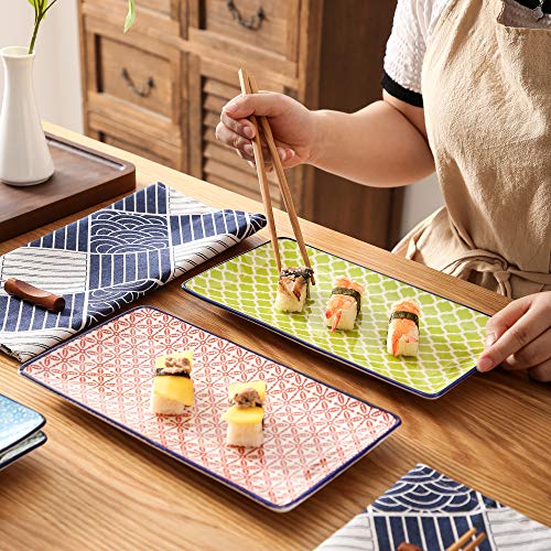 vancasso Serie Macaron, Juego de Sushi 4 Piezas Platos Rectángulo Platos Llanos, Japonés Platos servicio para Sushi, Postre, Tarta