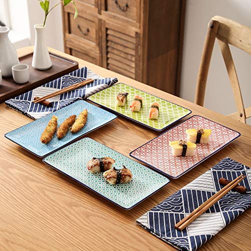vancasso Serie Macaron, Juego de Sushi 4 Piezas Platos Rectángulo Platos Llanos, Japonés Platos servicio para Sushi, Postre, Tarta