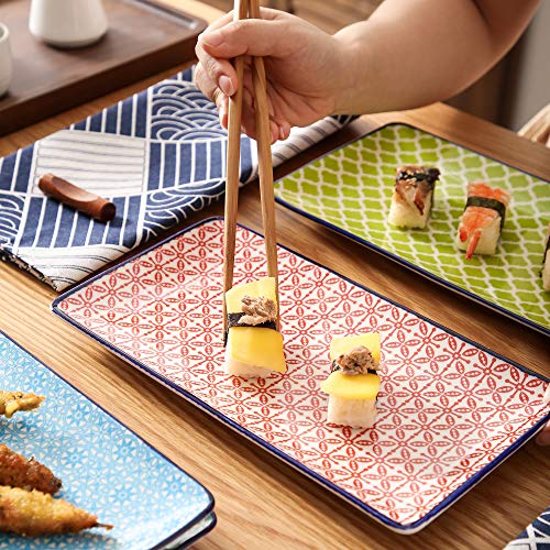 vancasso Serie Macaron, Juego de Sushi 4 Piezas Platos Rectángulo Platos Llanos, Japonés Platos servicio para Sushi, Postre, Tarta