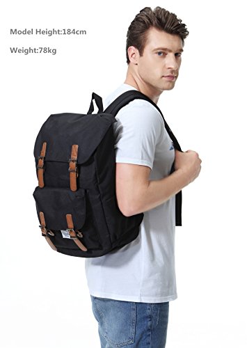 VASCHY Mochila Hombre, Mochila Mujer Casual Mochila para Portatil 15.6 Pulgadas Mochilas Escolares Vintage Mochila Universidad Mochilas Juveniles Resistente al Agua Negro
