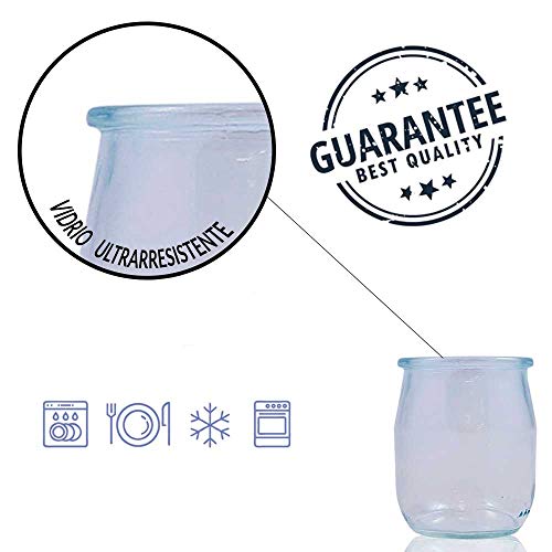 Vasos yogurtera de cristal con tapa pack de 12 botes para yogurtera de 143 Ml tarros para postres recipiente para moulinex, lidl, severin, braum y resto de yogurteras (Tapa Blanca) (143)