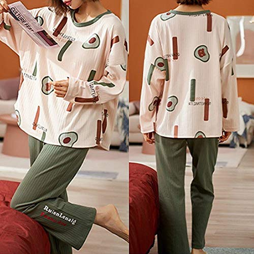 VBHJK Conjunto De Pijama De Mujer, Camiseta Suave De Cuello Redondo con Estampado De Aguacate + Pantalón Traje De Dos Piezas para Otoño Invierno Ropa De Dormir Suave para Niñas Loungewear, XXL