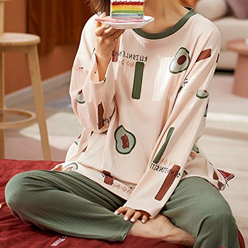 VBHJK Conjunto De Pijama De Mujer, Camiseta Suave De Cuello Redondo con Estampado De Aguacate + Pantalón Traje De Dos Piezas para Otoño Invierno Ropa De Dormir Suave para Niñas Loungewear, XXL
