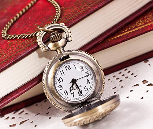 Vbnmda Mujer de Moda Caliente Vintage Retro Reloj de Bolsillo Collar de Cadena Colgante de Cuarzo de Bronce Drop Shopping