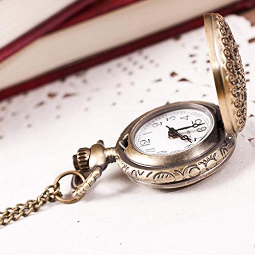 Vbnmda Mujer de Moda Caliente Vintage Retro Reloj de Bolsillo Collar de Cadena Colgante de Cuarzo de Bronce Drop Shopping