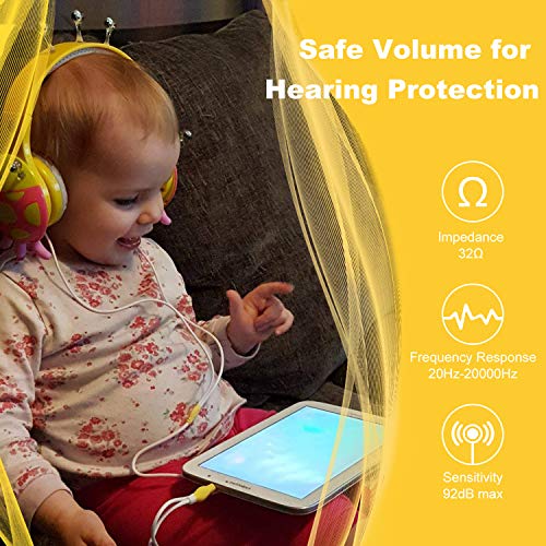 VCOM Auriculares con Cable para niños, Auriculares estéreo sobre la Oreja con diseño de Mariquita Que limita el Volumen para niños, Compatible para PC portátil iPad iPhone tabletas Kindle (Amarillo)