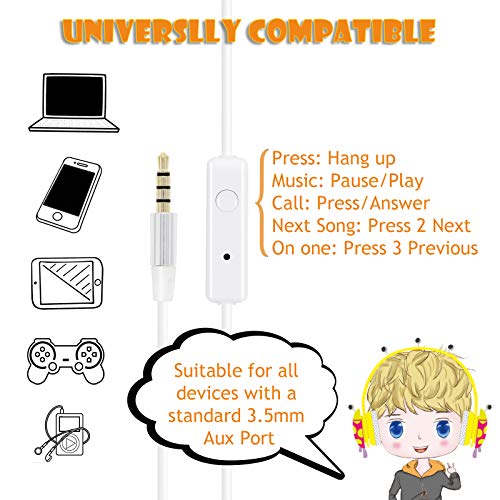 VCOM Auriculares con Cable para niños, Auriculares estéreo sobre la Oreja con diseño de Mariquita Que limita el Volumen para niños, Compatible para PC portátil iPad iPhone tabletas Kindle (Amarillo)