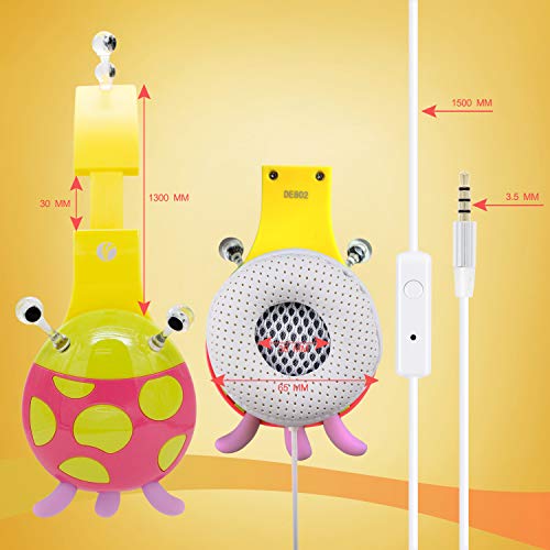 VCOM Auriculares con Cable para niños, Auriculares estéreo sobre la Oreja con diseño de Mariquita Que limita el Volumen para niños, Compatible para PC portátil iPad iPhone tabletas Kindle (Amarillo)