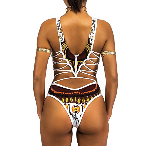 VECDY 2019 Bañador Monokini Push Up Traje De Baño étnico Vintage Siamés para Mujer Mujeres Vendaje De Una Pieza Bikini Bra Acolchado Ropa De Playa(Blanco,S)