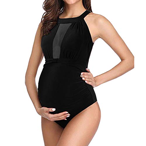VECDY Bikini Premama Verano, 2019 Elegante Bañadores De Mujer Tallas Grandes Braga Alta Mujer Maternidad Embarazada Tankinis Bikinis Sólido Traje De Baño Una Pieza Ropa De Playa （Negro，XL）