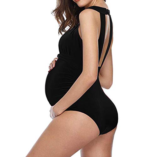 VECDY Bikini Premama Verano, 2019 Elegante Bañadores De Mujer Tallas Grandes Braga Alta Mujer Maternidad Embarazada Tankinis Bikinis Sólido Traje De Baño Una Pieza Ropa De Playa （Negro，XL）